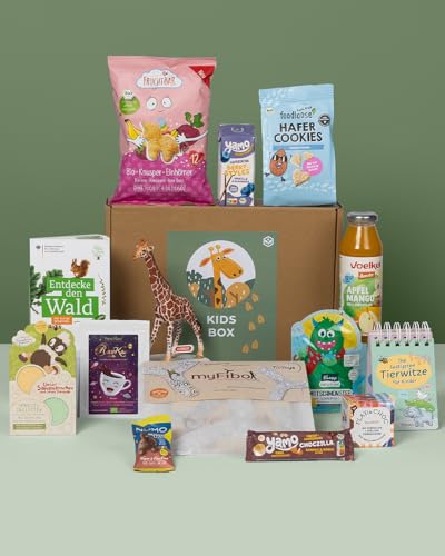 KIDS BOX | Geschenkbox für Kinder mit gesunden Snacks, Riegeln & Süßigkeiten und nachhaltigem Spielzeug | Geschenk zu Einschulung oder Kindergeburtstag, für Jungen & Mädchen von veganbox get inspired