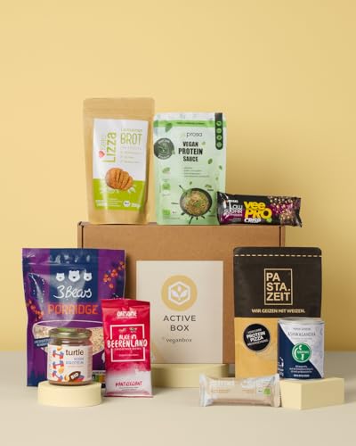 Vegan Box Highlight Box Active, Fitness Geschenk Set mit gesunden und veganen Snacks und Foodtrends von veganbox get inspired