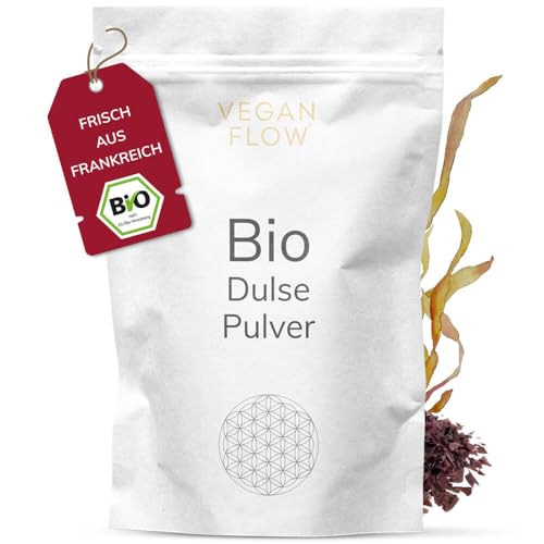 VEGAN FLOW® 100g Dulse Pulver Bio, Rotalgen Pulver für Smoothies, Lappentang Pulver aus dem Atlantik von veganflow