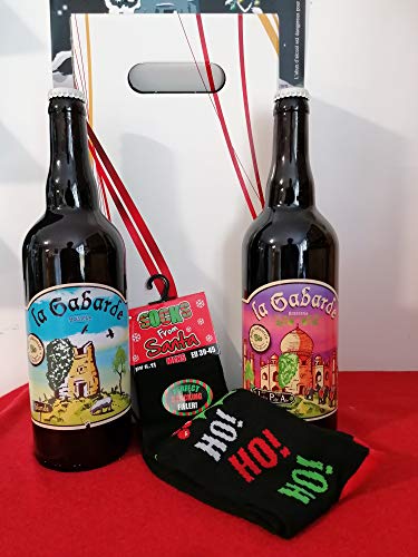 Geschenkbox + 1 Paar schicke Socke 39/43 + 2 blondes bier Gabarde & IPA - 75cl BIO. von vinaccus