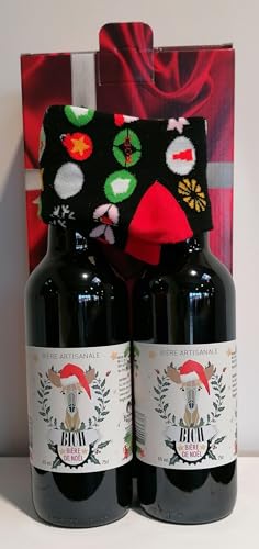 Geschenkbox + 1 Paar schicke Socke 39/43 + 2 organische blonde Gabarde 75cl Weihnachtsbiere. von vinaccus
