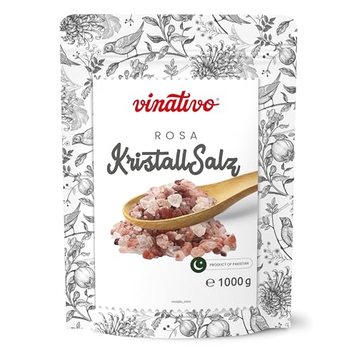 vinativo Rosa Kristallsalz – grob – 1kg – Premium Qualität – unraffiniert – Steinsalz reich an Mineralien – für die Mühle geeignet - Salt Range Pakistan von vinativo