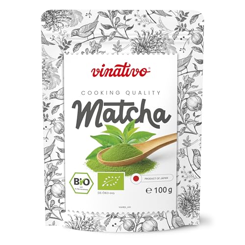 vinativo BIO Matcha Pulver zum Backen & Kochen (100g) - Grüntee Pulver aus Japan in wiederverschließbarem Beutel - japanisches Matcha Tee Pulver für Kuchen, Eis oder Desserts von vinativo