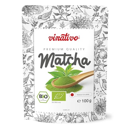 vinativo Matcha Pulver BIO aus Japan (100g) - japanisches Matcha Tee Pulver für Grüntee, Matcha Latte oder Smoothies - Premium Matchapulver in wiederverschließbarem Beutel - ideal für Getränke von vinativo
