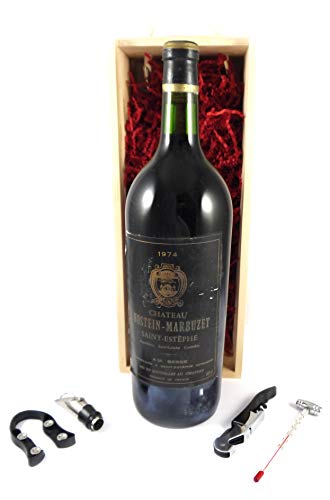 Chateau Hostein Marbuzet 1974 St Estephe MAGNUM in einer Geschenkbox, da zu 4 Weinaccessoires, 1 x 1500ml Chateau Hostein Marbuzet 1974 St Estephe MAGNUM in einer Geschenkbox, da zu 4 Weinaccessoires, 1 x 1500ml von vintage wine gifts