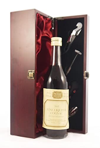 7007 Fine Liqueur 15 year old Cognac 1960's Wine Society Bottling in einer mit Seide ausgestatetten Geschenkbox, da zu 4 Weinaccessoires, 1 x 700ml von vintagewinegifts