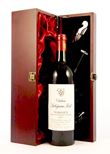 Chateau Labegorce Zede 1982 Margaux in einer mit Seide ausgestatetten Geschenkbox, da zu 4 Weinaccessoires, 1 x 750ml von vintagewinegifts