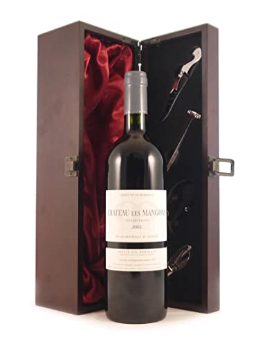 Chateau Les Mangons 2001 Bordeaux in einer mit Seide ausgestatetten Geschenkbox, da zu 4 Weinaccessoires, 1 x 750ml von vintagewinegifts