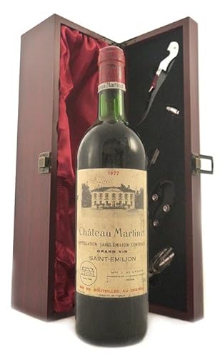 Chateau Martinet 1977 Saint Emilion (Red wine) in einer mit Seide ausgestatetten Geschenkbox, da zu 4 Weinaccessoires, 1 x 750ml von vintagewinegifts