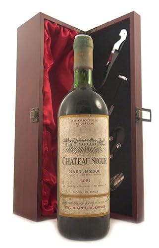 Chateau Segur 1981 Haut Medoc (Red wine) in einer mit Seide ausgestatetten Geschenkbox, da zu 4 Weinaccessoires, 1 x 750ml von vintagewinegifts