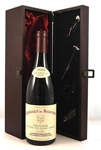 Coudoulet de Beaucastel 2009 Perrin in einer mit Seide ausgestatetten Geschenkbox, da zu 4 Weinaccessoires, 1 x 750ml von vintagewinegifts