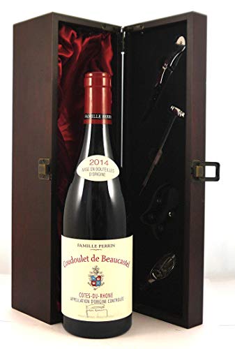 Coudoulet de Beaucastel 2014 Perrin in einer mit Seide ausgestatetten Geschenkbox, da zu 4 Weinaccessoires, 1 x 750ml von vintagewinegifts