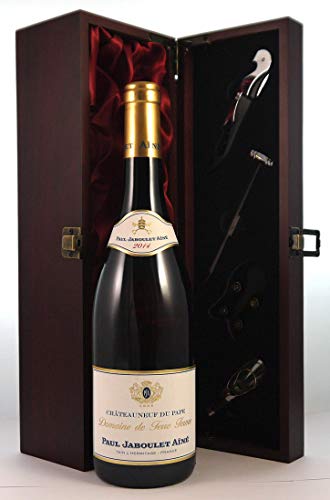 Domaine de Terre Ferme Chateauneuf du Pape Blanc 2014 Paul Jaboulet Aine in einer mit Seide ausgestatetten Geschenkbox, da zu 4 Weinaccessoires, 1 x 750ml von vintagewinegifts