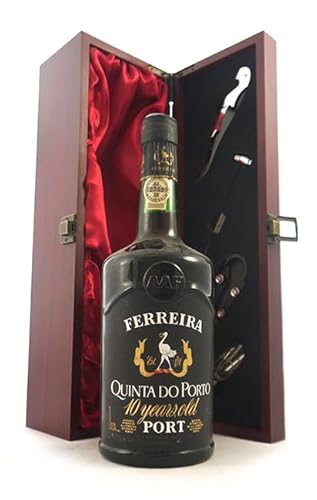 Ferreira Quinta Do Porto 10 year old Tawny Port (75cls) in einer mit Seide ausgestatetten Geschenkbox, da zu 4 Weinaccessoires, 1 x 750ml von vintagewinegifts