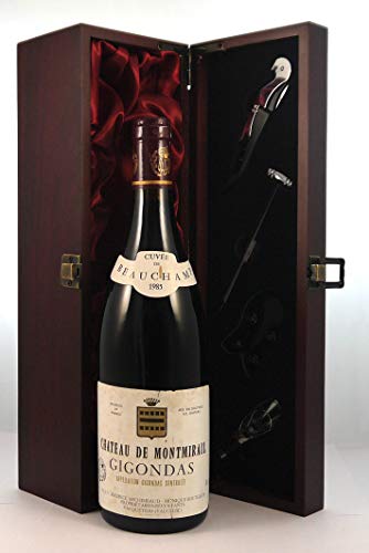 Gigondas Cuvee De Beauchamp 1985 Chateau De Montmirail in einer mit Seide ausgestatetten Geschenkbox, da zu 4 Weinaccessoires, 1 x 750ml von vintagewinegifts