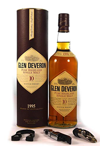 Glen Deveron 10 Year old Cask Strength Malt Whisky 1995 in einer mit Seide ausgestatetten Geschenkbox, da zu 4 Weinaccessoires, 1 x 700ml von vintagewinegifts