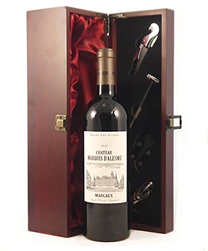 Marquis d'Alesme Becker 2016 Margaux Grand Cru Classe in einer mit Seide ausgestatetten Geschenkbox, da zu 4 Weinaccessoires, 1 x 750ml von vintagewinegifts