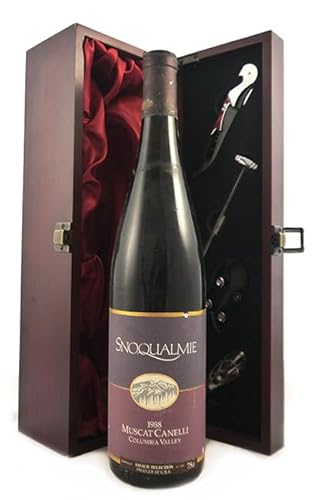 Muscat Canelli Snoqualmie 1988 Columbia Valley in einer Geschenkbox, da zu 3 Weinaccessoires, 1 x 750ml von vintagewinegifts