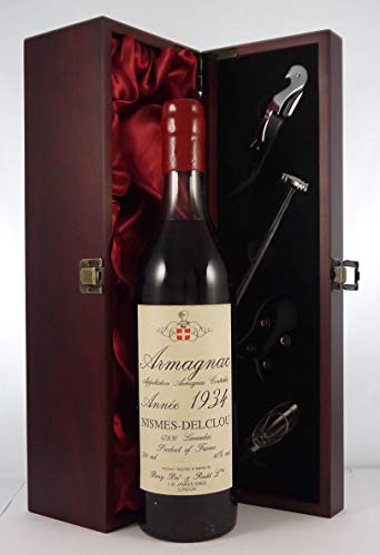 Nismes Delclou Vintage Armagnac 1934 (70cl) in einer mit Seide ausgestatetten Geschenkbox, da zu 4 Weinaccessoires, 1 x 700ml von vintagewinegifts