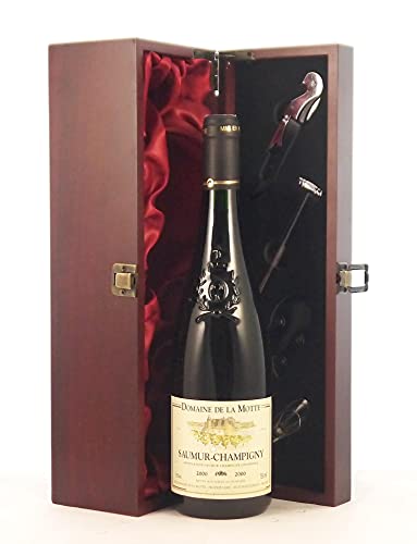 Saumur Champigny 2000 Domaine de la Motte in einer mit Seide ausgestatetten Geschenkbox, da zu 4 Weinaccessoires, 1 x 750ml von vintagewinegifts