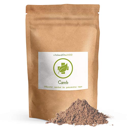 Bio Carob Pulver - 250 g - Superfood - leckere Kakao-Alternative - 100% vegan und rein - ideal als Zutat in Smoothies oder Desserts - glutenfrei, laktosefrei - OHNE Hilfs- u. Zusatzstoffe von vitalundfitmit100