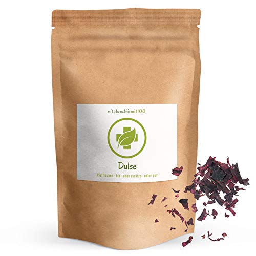 Bio Dulse Flocken - 25 g - Algen-Flocken - Algenflakes - Meeresgewürz - von der Atlantikküste Spaniens - Rotalge, Rote Meeresalgen, Lappentang - in Rohkostqualität - glutenfrei - OHNE Zusatzstoffe Bio Dulse Flocken - 25 g - Algen-Flocken - Algenflakes - Meeresgewürz - von der Atlantikküste Spaniens - Rotalge, Rote Meeresalgen, Lappentang - in Rohkostqualität - glutenfrei - OHNE Zusatzstoffe von vitalundfitmit100