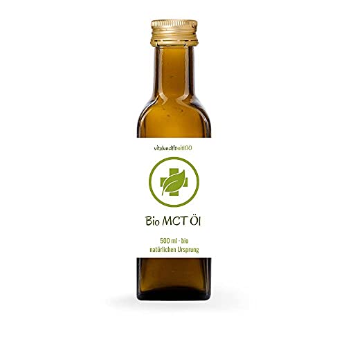 Bio MCT-Öl aus 100% Kokosöl [500ml] - enthält 60% Caprylsäure (C8 Fettsäure) und 40% Caprinsäure (C10 Fettsäure) - höchste Bio-Verfügbarkeit - frei von Palmöl - ohne Zusatzstoffe von vitalundfitmit100