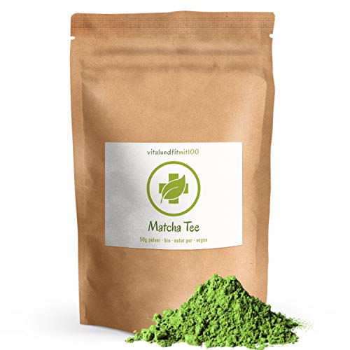 Bio Matcha Tee/Pulver 50 g - Grünteepulver - Green Tea aus kontrolliert biologischem Anbau - Premiumqualität - vegan - OHNE Hilfs- u. Zusatzstoffe von vitalundfitmit100