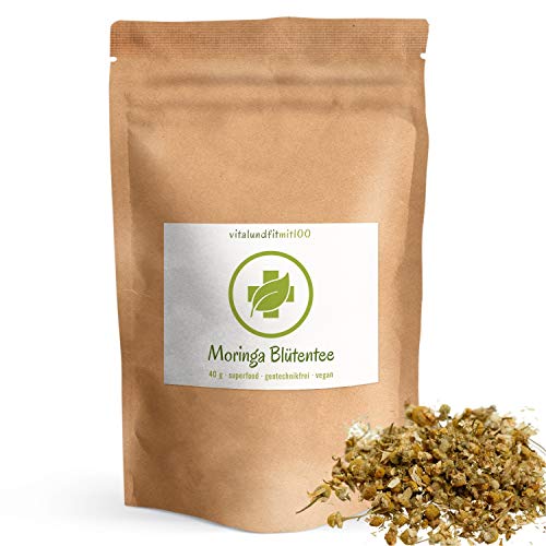 Moringa Blüten/Tee - 40 g - Wunderbaum, Meerrettichbaum - Moringablüten - 100% vegan - in Rohkosqualität - zur Zubereitung von Tee - OHNE Hilfs- u. Zusatzstoffe von vitalundfitmit100