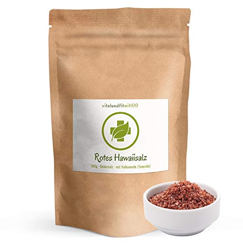 Rotes Hawaiisalz - 100 g - "Alaea-Salz" - 100% Naturprodukt - DEKORSALZ - feine Körnung 1-2 mm von vitalundfitmit100