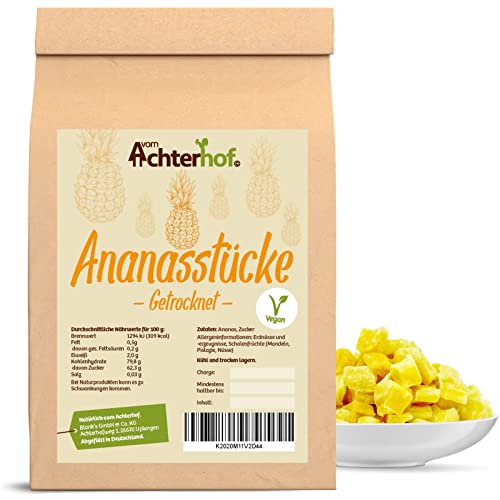 Ananasstücke getrocknet 500g | leicht gezuckerte Ananas-Stücke | unvergleichlich fruchtiges Aroma | schonend getrocknet | ideal für unterwegs, oder als Snack zwischendurch | vom Achterhof von vom-Achterhof