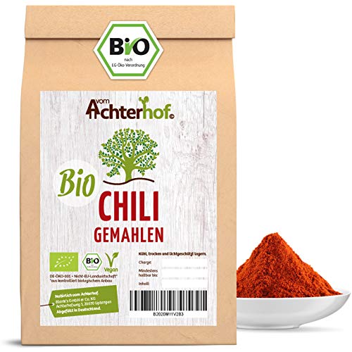 Chili Pulver BIO (100g) rot scharf aus getrockneten Chilischoten fein gemahlen Chilipulver vom-Achterhof von vom-Achterhof