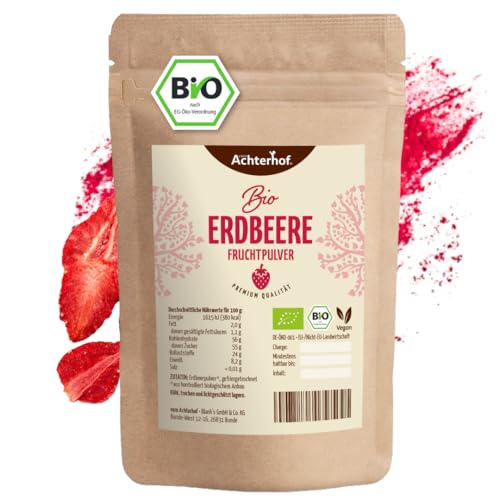 Fruchtpulver Erdbeere Bio 100g | naturreines, aromatisches Fruchtpulver | aus 100% Bio-Erdbeeren | für Shakes, Smoothies, Müslis uvm. | vom Achterhof von vom-Achterhof