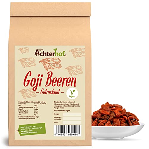 Goji Beeren getrocknet 250g | ungeschwefelt und ungezuckert | feinste getrocknete Gojibeeren | ideal im Müsli, zum Backen und Knabbern | vom Achterhof Goji Beeren getrocknet 250g | ungeschwefelt und ungezuckert | feinste getrocknete Gojibeeren | ideal im Müsli, zum Backen und Knabbern | vom Achterhof von vom-Achterhof