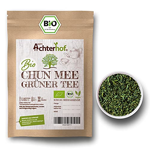 Grüner Tee Chun Mee BIO 100g | chinesischer Grüner Tee | nach uralter Tradition hergestellt | angebaut im Südosten Chinas | herbes Aroma, begleitet von leichter Süße | vom Achterhof von vom-Achterhof