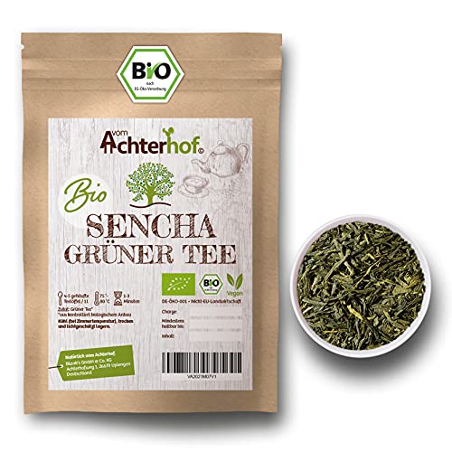 Grüner Tee Sencha BIO 100g | 100% natürlicher, reiner grüner Tee | fein-herb aromatischer Geschmack | loser Grüntee Sencha | aus kontrolliert biologischem Anbau | vom Achterhof von vom-Achterhof