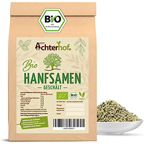 Hanfsamen geschält BIO 1000g | nussiger Geschmack | proteinhaltige Hemp Seeds | Hanfnüsse aus kontrolliert biologischem Anbau | Biohanfsamen zum Kochen, Backen und zum pur Snacken | vom Achterhof von vom-Achterhof