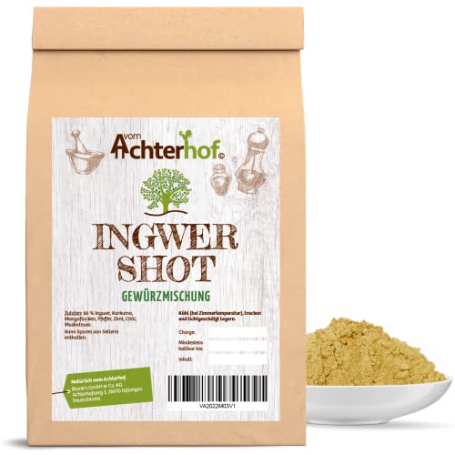 Ingwer Shot Gewürzmischung 100g | natürlich scharf | Ingwer Shot schnell und einfach selbstgemacht | Ginger-Shot vegan | für deinen Ingwerkick in Spitzenqualität | vom Achterhof von vom-Achterhof