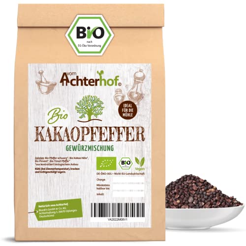 Kakaopfeffer Gewürzmischung Bio 100g | Premiumpfeffer aus verschiedenen Pfeffersorten & Kakao Nibs | Bio-Qualität | vom Achterhof von vom-Achterhof