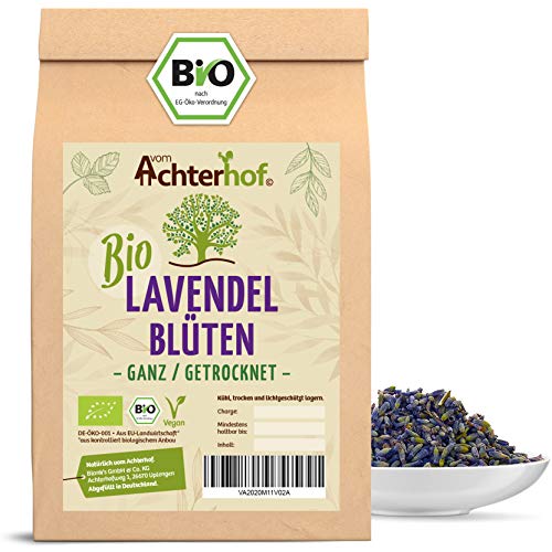 Lavendelblüten Bio getrocknet 100g | getrockneter Lavendel aus Frankreich | Bio-Lavendel-Tee | 100% natürlich - Lebensmittelqualität | aus kontrolliert biologischen Anbau | vom Achterhof von vom-Achterhof