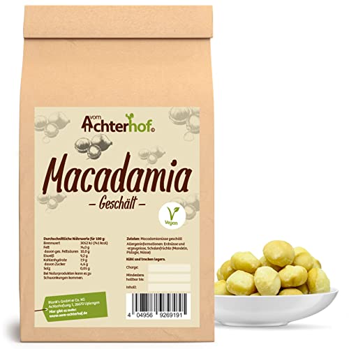 Macadamia geschält 100g | ganze Macadamia-Nuss geschält | ideal zum Kochen, Backen oder als gesunder Snack | Macadamianüsse sonnengereift aus Australien | vom Achterhof von vom-Achterhof