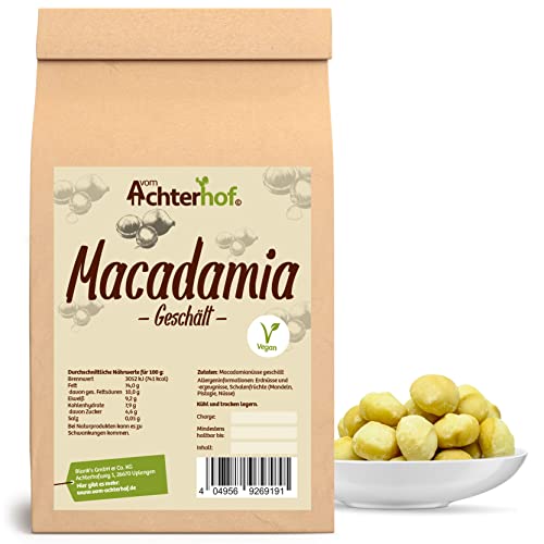Macadamia geschält 250g | ganze Macadamia-Nuss geschält | ideal zum Kochen, Backen oder als gesunder Snack | Macadamianüsse sonnengereift aus Australien | vom Achterhof von vom-Achterhof