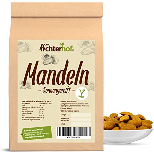 Mandeln sonnengereift 1000g | süßer & milder Geschmack | Mandelkerne frei von künstlichen Konservierungsstoffen, Aromen & Farbstoffen | ideal als Snack zwischendurch oder beim Backen | vom Achterhof von vom-Achterhof