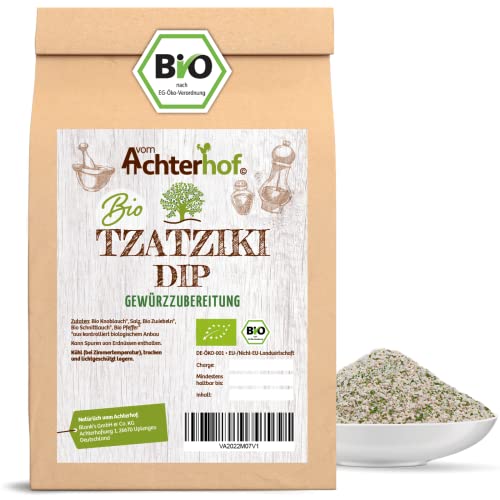 Tzatziki Dip Gewürzzubereitung Bio 100g | griechisches Tzatziki Gewürz | mit Knoblauch, Salz, Bio Zwiebeln, Bio Schnittlauch, Bio Pfeffer | vom Achterhof von vom-Achterhof