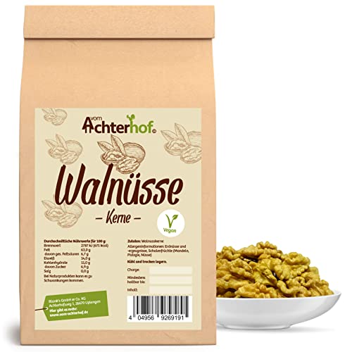 Walnüsse 1000g | Walnüsse ohne Schale | Wallnusskerne als ideale Ballaststoffquelle | perfekt zum Backen, zum Verfeinern von Salaten und Bowls oder zum Knabbern | vom Achterhof von vom-Achterhof