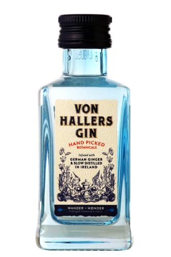 VON HALLERS GIN, 0,05 L Miniaturflasche, 44 %,vol., verfeinert mit handgepflückten Botanicals aus Deutschland, langsam destilliert im Kupferkessel (6 x 0.05 l) von von Hallers