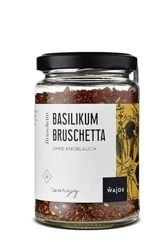 WAJOS Basilikum Bruschetta 85g ohne Knoblauch | Bruschetta Gewürzmischung mit Basilikum | Grillen, kochen & würzen | Dip oder Marinade zu Fleisch, Fisch & Gemüse | vegan von wajos