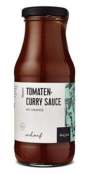 Wajos Tomaten-Curry Sauce, 245ml: Scharfe, vegane Grillsauce mit Orange, besonders lecker zu Currywurst und als Grillsauce von wajos
