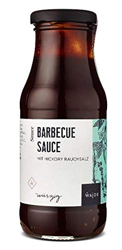WAJOS Barbecue Sauce mit Hickory Rauchsalz 245ml | BBQ Sauce rauchig, würzig | Grillsauce, Würzsauce | Soße zum Grillen & Kochen | Grill Geschenk von wajos