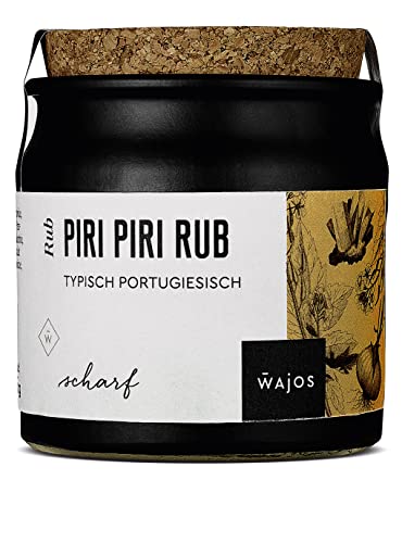 Wajos Piri Piri Rub, 55g - typisch portugiesisch, Rub scharf mit Chillies, vegan, ideal als Chili Sauce für Barbecue & Grillen von wajos